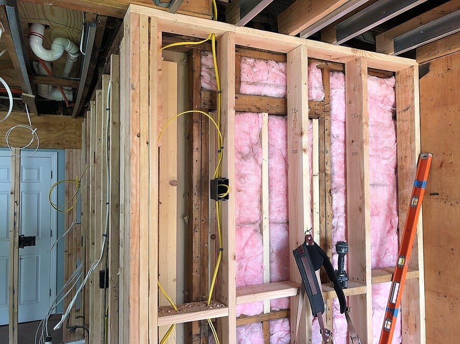 Framing and insulation in Hicksville kitchen remodel by Kuhn Construction