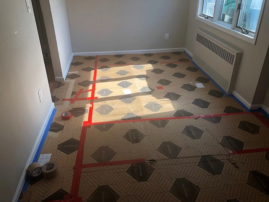 Floor protection for demolition in Hicksville kitchen remodel by Kuhn Construction